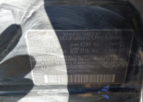 2011 Hyundai Sonata Gls from USA, damaged, VIN 5NPEB4AC3BH086118